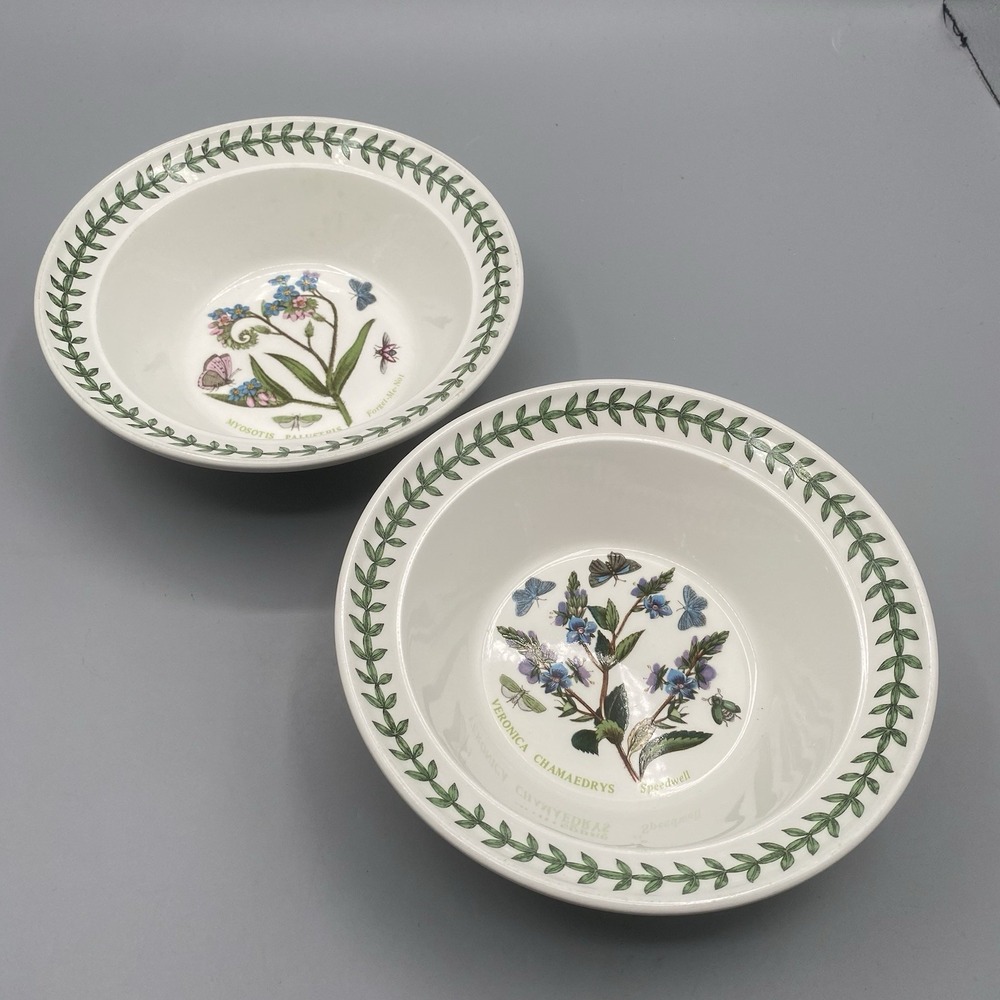 Portmeirion Botanic Garden Rimmed Cereal Bowls Speedwell and Forget Me Not 6.5"